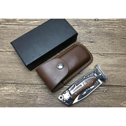 Сгъваем ловен нож "Columbia" с дървена дръжка и кожена кания