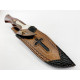 Ловен нож ръчно направен от дамаска японска стомана - кожен калъф инкрустиран с кръст
