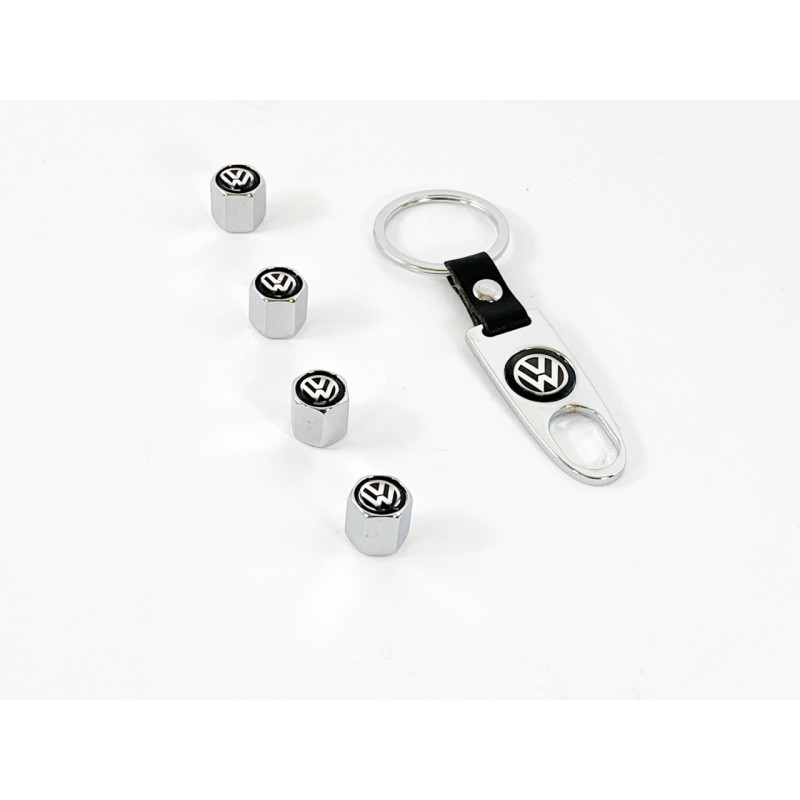 Ключодържател с черен кант метален с четири броя винтили за капачките на автомобила VW/Volkswagen/Фолксваген/
