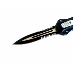 Microtech Black OTF- сгъваем автоматичен нож тип кама с една втора серетирано острие