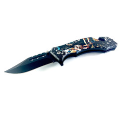 Сгъваем автоматичен нож с 3D print черно Асо Пика,резец за въжета и шип