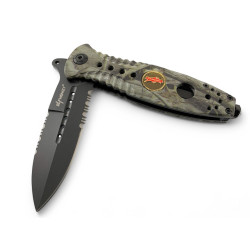 Сгъваем нож ShadowBlade Camo – Двустранно назъбено острие, шип за разбиване, стомана 420HC Сгъваем нож ShadowBlade Camo – Двустранно назъбено острие, шип за разбиване, стомана 420HC