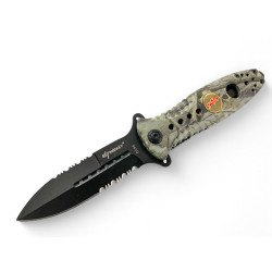 Сгъваем нож ShadowBlade Camo – Двустранно назъбено острие, шип за разбиване, стомана 420HC Сгъваем нож ShadowBlade Camo – Двустранно назъбено острие, шип за разбиване, стомана 420HC