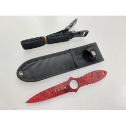 Двуостра кама шурикен кунай за хвърляне червен цвят с отвор за пръста model Breaker