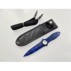 Двуостра кама шурикен кунай за хвърляне син цвят с отвор за пръста model Breaker