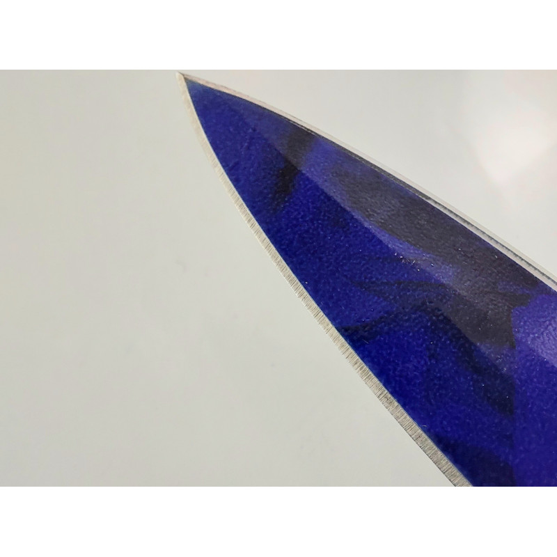 Двуостра кама шурикен кунай за хвърляне син цвят с отвор за пръста model Breaker