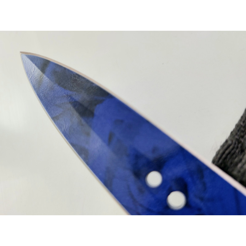 Двуостра кама шурикен кунай за хвърляне син цвят с отвор за пръста model Breaker