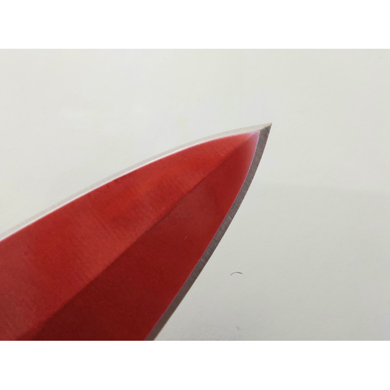 Двуостра кама шурикен кунай за хвърляне червеносин цвят с отвор за пръста model Breaker