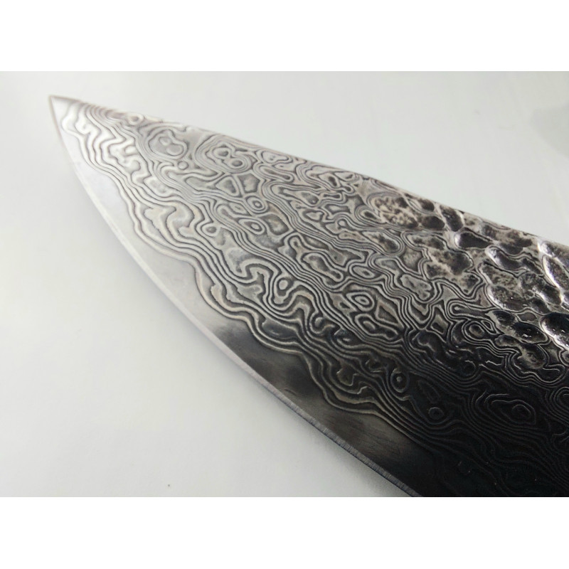Ловен нож ръчно направен от дамаска стомана и кост от щраус