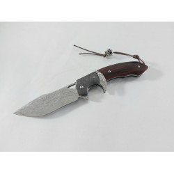 Сгъваем автоматичен джобен нож от японска дамаска стомана с кожен калъф за носене на колан