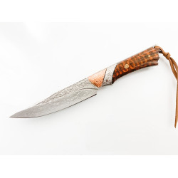 Ловен нож ръчно направен от дамаска японска стомана с чирени от Snakewood