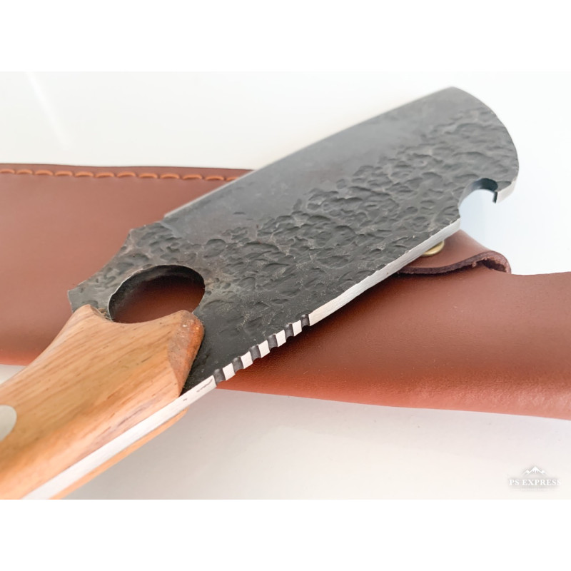 Тактически нож мултифункционален ловен сатър кован фултанг с дървена дръжка