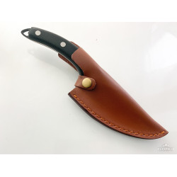 Ловен нож ръчно направен от кована стомана извито острие с тефлоново покритие подходящ за дране