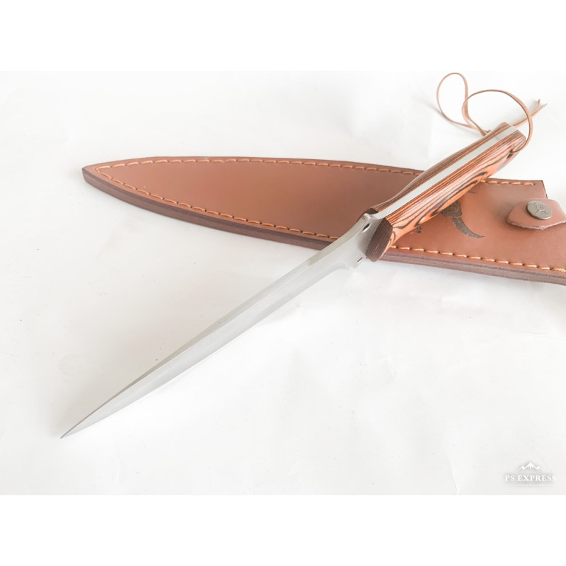 Ръчно направен ловен нож фултанг с кожена кания тип кама
