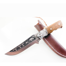 Руски ловен нож фултанг Лъв стомана 65х13 и кожена кания