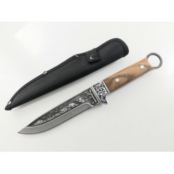 Руски ловен нож фултанг с инкрустиран ловец на острието - Охотник стал 65х13