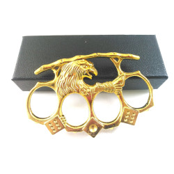 Масивен метален златист бокс за самозащита или колекция орел и зарове Масивен метален златист бокс за самозащита или колекция орел и зарове