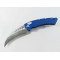 Сгъваем автоматичен нож- Run Hawk - извито острие тип карамбит, сини алуминиеви дръжки