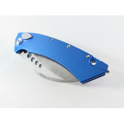 Сгъваем автоматичен нож- Run Hawk - извито острие тип карамбит, сини алуминиеви дръжки