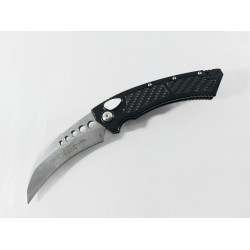 Сгъваем автоматичен нож- Run Hawk - извито острие тип карамбит, черни алуминиеви дръжки с карбонови вложки
