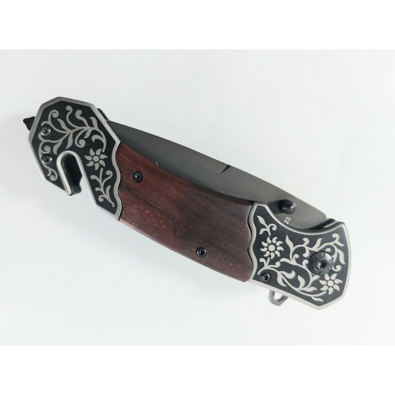 Browning F123 - Сгъваем автоматичен нож с дървени чирени и флорални метални елементи