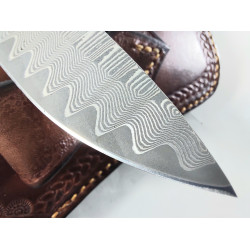 Ръчно направен сгъваем автоматичен нож от дамаска стомана и кожен калъф