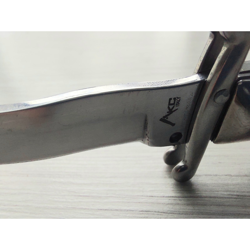 Автоматичен сгъваем джобен нож с кожен калъф АКC Italy змиевидно острие