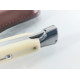 Автоматичен сгъваем джобен нож с кожен калъф АКC Italy змиевидно острие,чирени от бял кориан