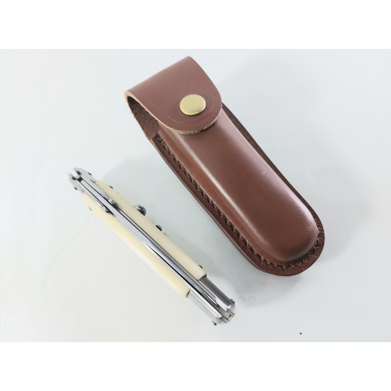 Автоматичен сгъваем джобен нож с кожен калъф АКC Italy ,чирени от бял кориан