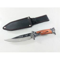 Голям ловен нож с инкрустирани елен,ловец и пантера на дръжката и острието Columbia KB3188