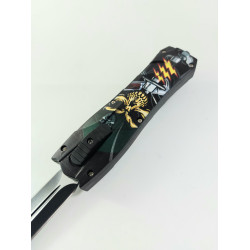 Автоматичен сгъваем нож с полимерна дръжка и принт череп  OTF