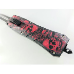 Автоматичен сгъваем нож OTF червени черепи на дръжката