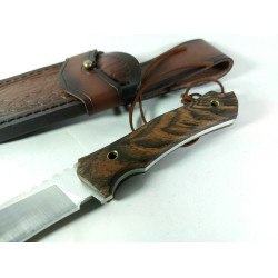 Ръчно направен  ловен нож фултанг чирени от махагон, D2 стомана и кожен калъф