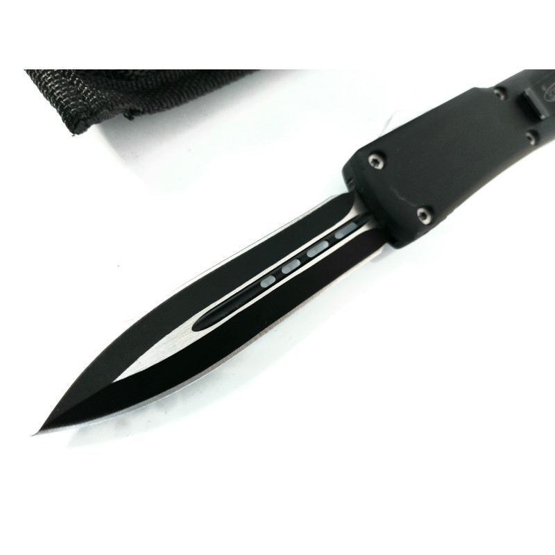 Microtech Black OTF- сгъваем автоматичен нож тип кама с клипс и калъф