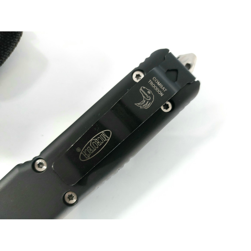 Microtech Black OTF- сгъваем автоматичен нож тип кама с клипс и калъф