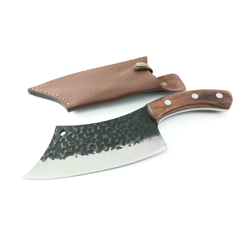 Тактически  ловен нож тип сатър кован фултанг с дървена дръжка от махагон