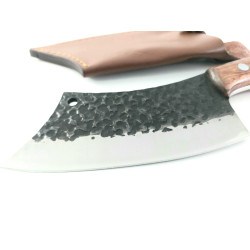 Тактически  ловен нож тип сатър кован фултанг с дървена дръжка от махагон