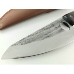 Ловен нож с отвор за пръста ,ръчно кован с дръжка от махагон фултанг