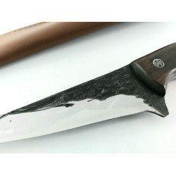 Ловен касапски нож ръчно кован с дръжка от махагон и кожен калъф