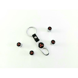 Ключодържател с 4 бр капачки за винтилите/ вентили Mitsubishi / Мицубиши - черно сребрист цвят