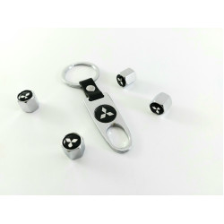 Ключодържател с 4 бр капачки за винтилите/ вентили Mitsubishi / Мицубиши -  сребрист цвят