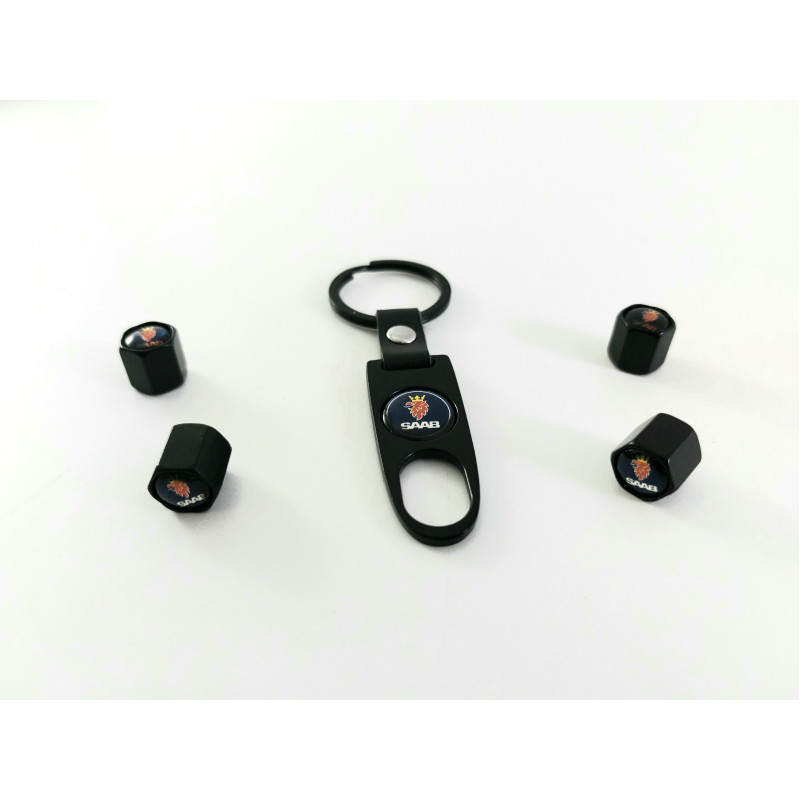 Ключодържател с 4 бр капачки за винтилите SAAB - черен цвят