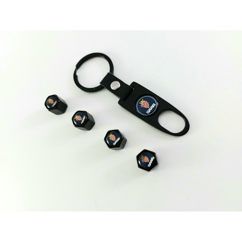 Ключодържател с 4 бр капачки за винтилите SAAB - черен цвят