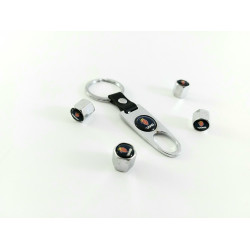 Ключодържател с 4 бр капачки за винтилите SAAB - сребрист цвят