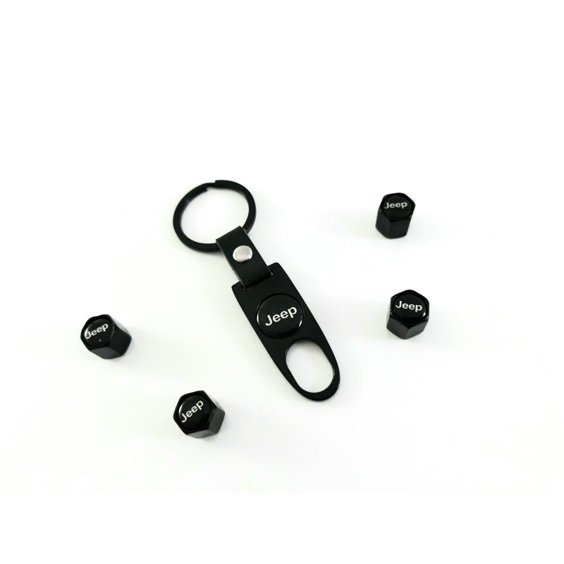 Ключодържател с 4 бр капачки за винтилите JEEP - черен цвят