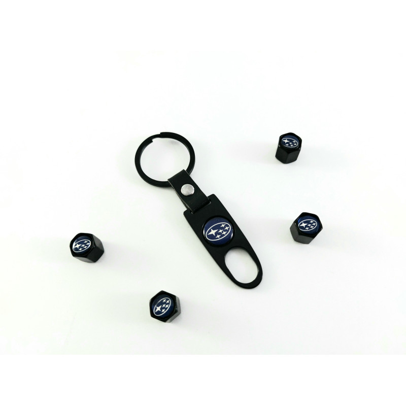 Ключодържател с 4 бр капачки за винтилите Subaru - черен цвят