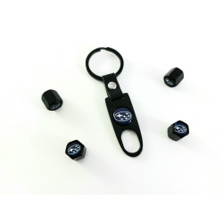 Ключодържател с 4 бр капачки за винтилите Subaru - черен цвят