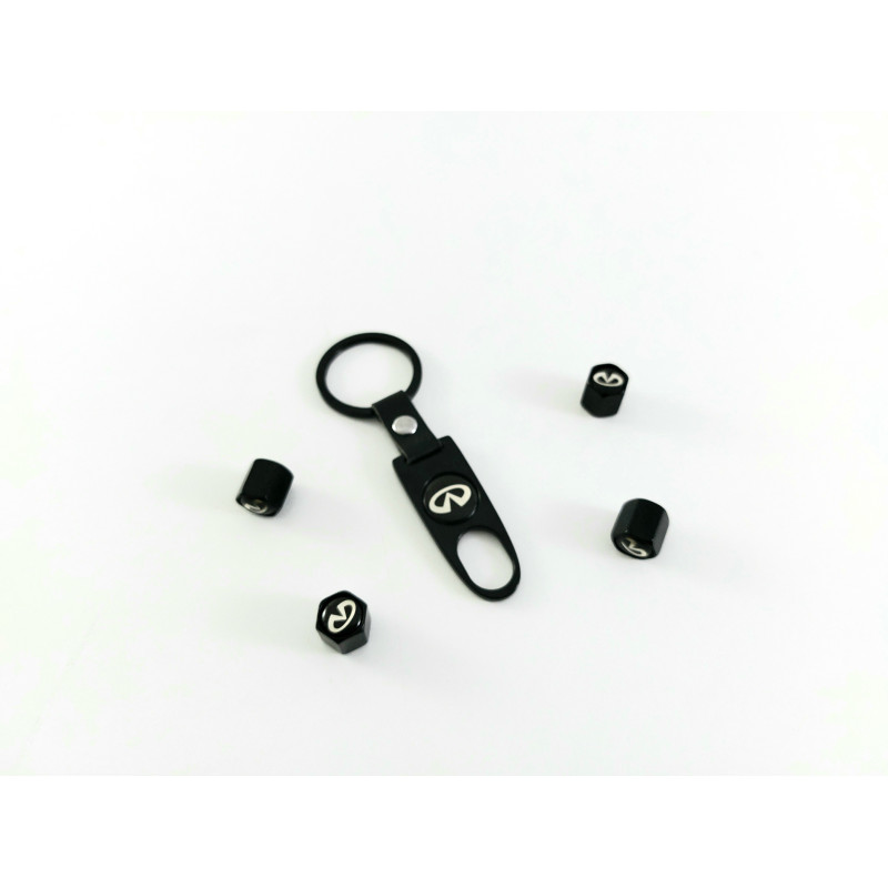 Ключодържател с 4 бр капачки за винтилите  INFINITI - черен цвят