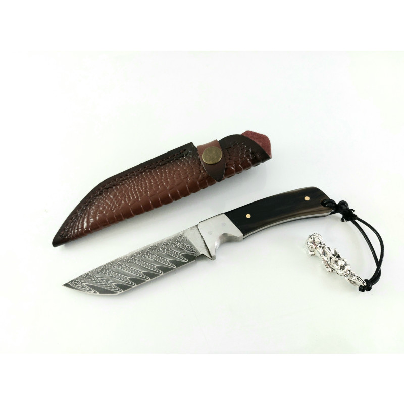 Ловен нож Tactical Battle ръчна изработка с кожена кания дамаска стомана
