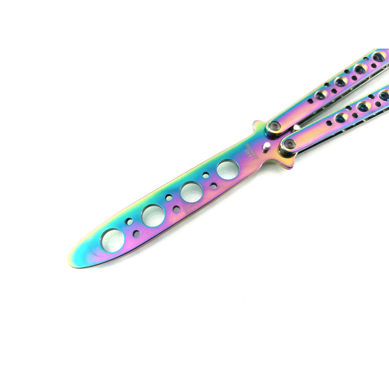 Масивен метален нож пеперуда подходящ за трикове пружинен механизъм Rainbow